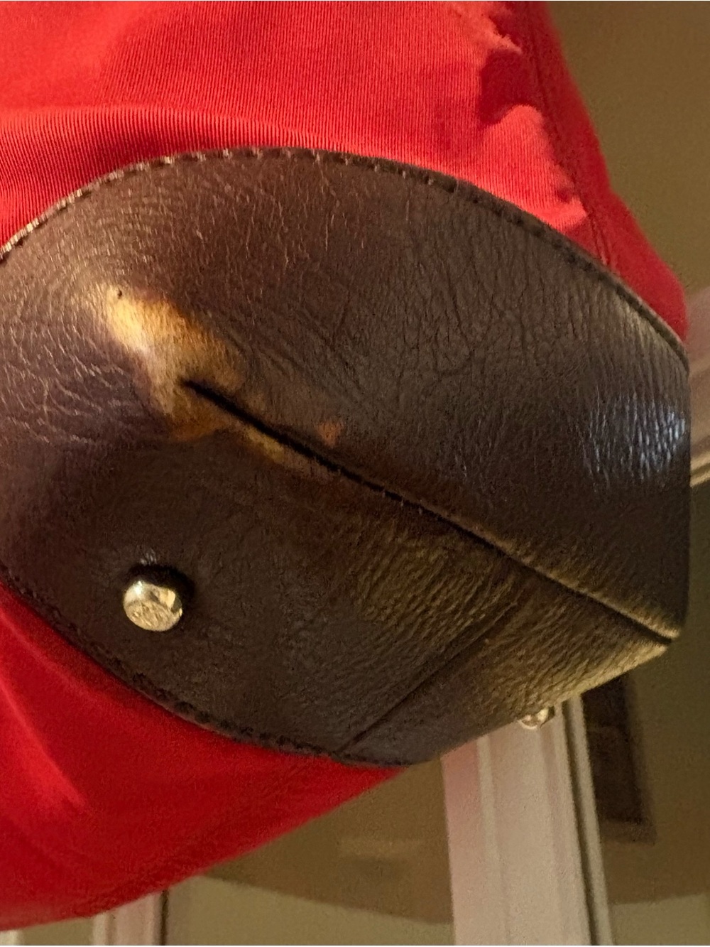Kate Spade Vintage -Red Luxury Nylon Satchel with Brown Leather Trim and Handles - Picture 3 of 11